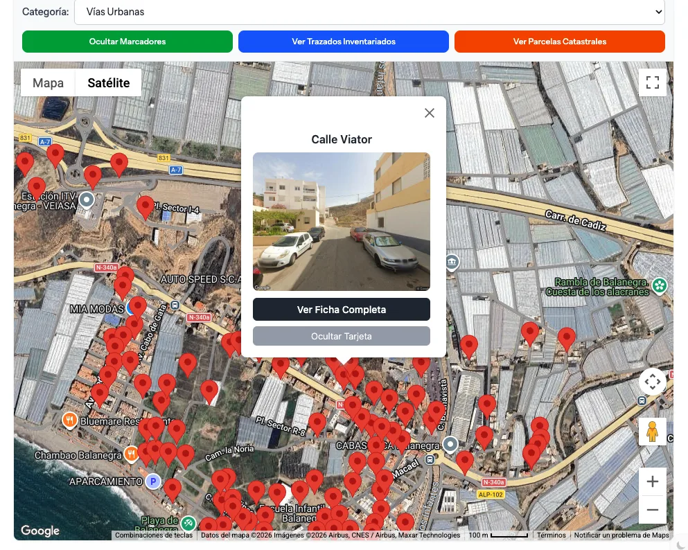 Mapa interactivo con marcadores de bens municipais
